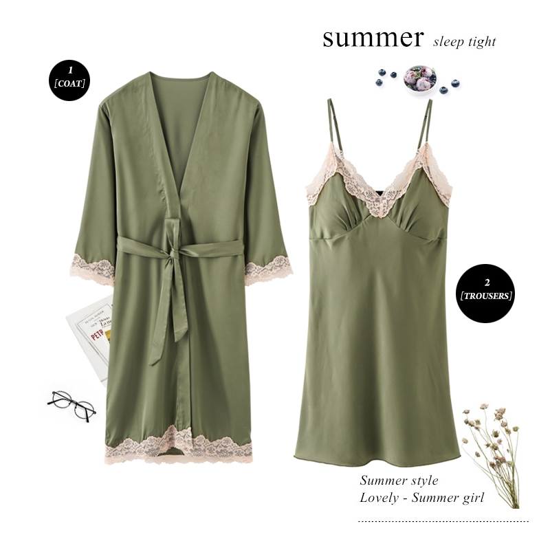 乐姿梦旗舰店睡裙女夏季薄款春秋款冰丝绸年新款吊带两件套小性感睡衣睡袍0