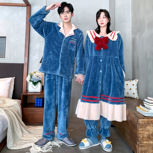 Утепленная фланелевая милая пижама для влюбленных, милый мультяшный коралловый бархатный удерживающий тепло комплект