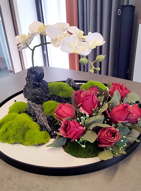 餐桌中间摆花桌摆电动转盘花摆花装饰品高端饭店餐厅微缩景观摆台