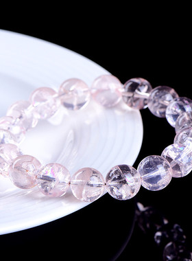 久雅水晶 天然粉阿赛斯特莱圆珠 彩虹粉色水晶手链水晶手串 批发