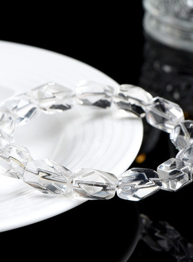 久雅水晶 天然白水晶随形桶珠切面手链 白水晶不规则手串 批发