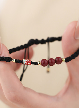 复古风好运锦鲤手链考试考研上岸女男本命年朱砂手绳情侣闺蜜礼物