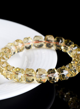 久雅水晶 天然黄水晶钻石面手链  黄色水晶切角切面水晶手串 批发