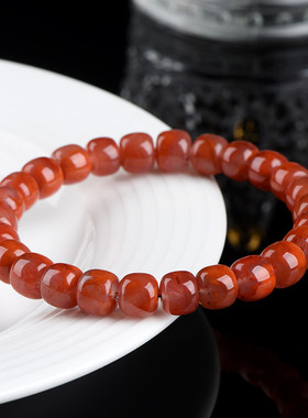 久雅水晶 天然老矿南红火焰纹老型珠手链 川料南红老形手串 批发