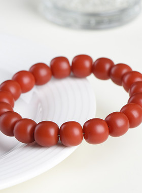久雅水晶 天然满色柿子红色老型珠手链 老料红色玛瑙桶珠手串 批