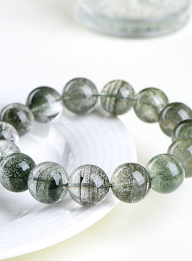 久雅水晶  天然7A级级赞比亚绿幽灵圆珠手链 多肉绿幽灵手串 批发