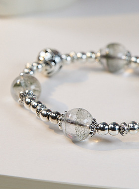 2025杭州灵隐绿幽灵手串平安健康香积流苏藏银水晶礼物女招米手链