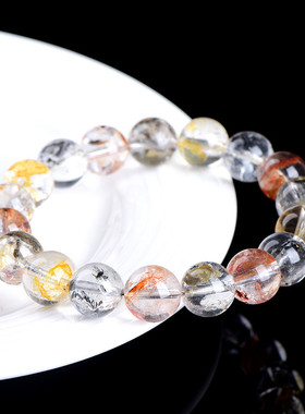 久雅水晶  天然彩色闪灵圆珠手链 多彩色闪灵钻散珠手串 厂家直销
