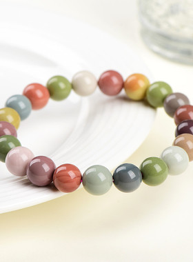 久雅水晶 天然奶昔阿拉善手串爆裂纹玛瑙圆珠时尚粉色阿拉善手链