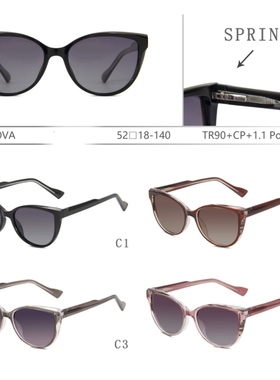 TR90插针腿偏光太阳镜女时尚猫眼欧美墨镜户外出行遮阳镜渐进黑色