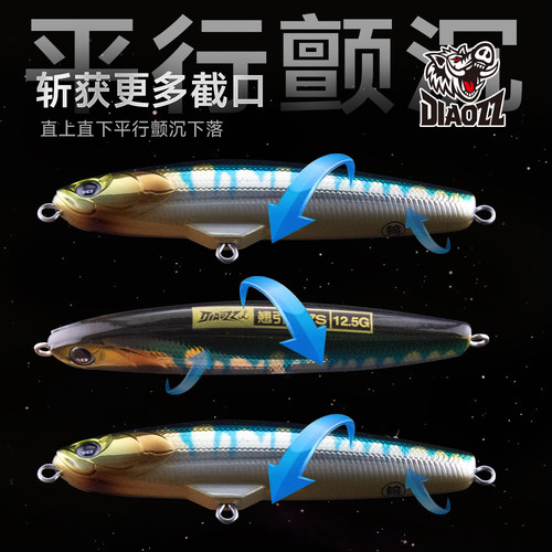 钓之猪路亚饵翘引沉水铅笔缓沉飞行员钨钢重心转移远投翘嘴鲈鱼饵 - 图2