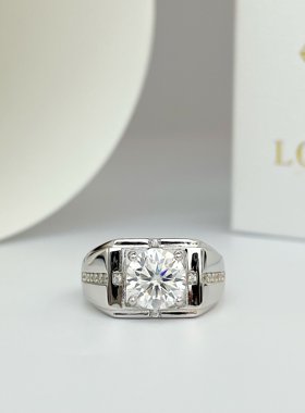 美国Lockend莫桑钻18K白金十字架男戒指D色简约时尚轻奢高级戒指