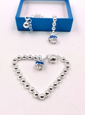 990纯银圆珠手链铃铛叮当猫儿童