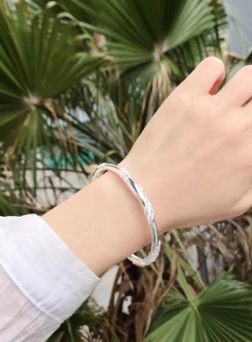 繁花实心年轻款999足银手镯时尚