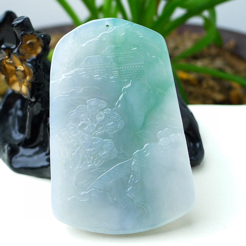 缅甸天然A货玉石翡翠挂件老坑飘绿色观音菩萨吊坠 - 图1