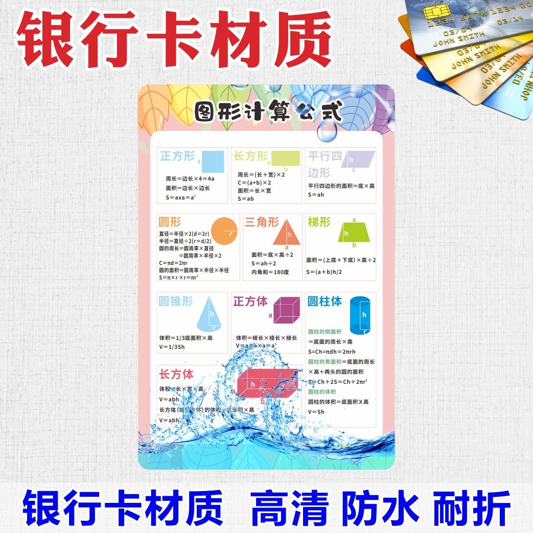 小学生数学公式大全卡片单位换算乘除表平面图形面积学习全套手卡 - 图1