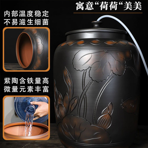 【滇匠企业店】陶瓷水缸家用储水用建水紫陶水缸茶道储水抽水桶净 - 图0