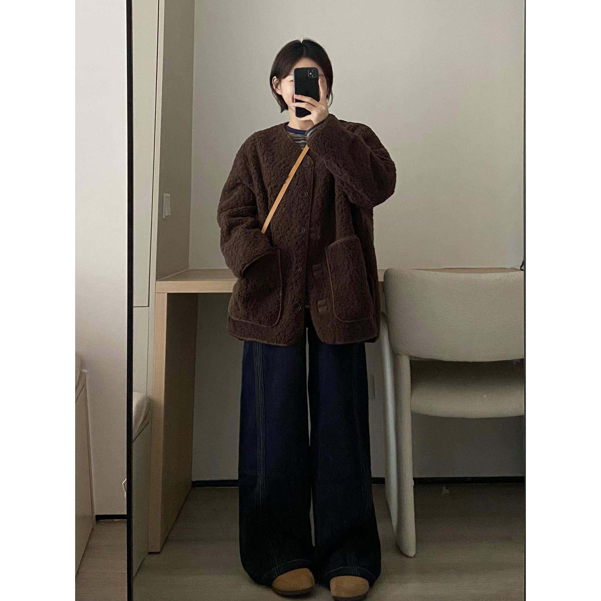 咖色皮毛一体羊羔毛外套女2025秋冬季新款小个子韩系高级感羊羔绒,淘宝优惠券,粉丝福利购,淘宝优惠卷