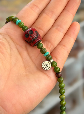 天然原矿菱镁矿文玩毛衣链藏式料器阿呆铜卡子配饰复古锁骨链批发