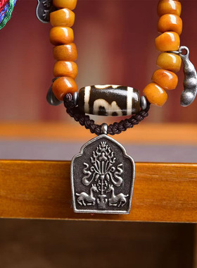 藏传回流骨大肠珠108颗佛珠念珠文玩玛瑙财神天珠朱砂嘎乌盒吊坠