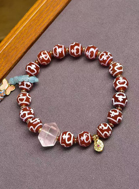 天然玛瑙宝瓶天珠手串单圈粉水晶流苏松石南红配饰文玩佛珠手链