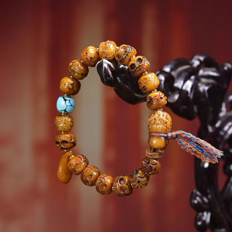 藏传回流牦牛骨雕刻阿呆手串单圈藏式文玩佛珠松狮桶珠雪巴配饰,淘宝优惠券,粉丝福利购,淘宝优惠卷