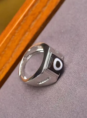 活扣戒指方形简约镶嵌玛瑙天眼天珠戒面戒托戒指托男9*8mm