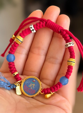 本命年红绳手链马年转运小唐卡吊坠藏式民族风复古手工编织手绳