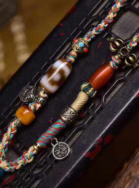 纯手工编织绳项链随身地藏王菩萨唐卡佛牌吊坠藏式文玩复古毛衣链