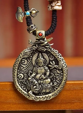 藏传老天铁黄财神吊坠脖挂藏式文玩玛瑙回流骨配饰手工编织绳项链