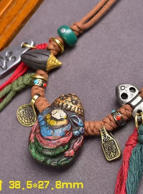 藏式文玩娘拉擦擦独甲一方七彩蝎子吊坠铜印章挂坠手工编织绳项链