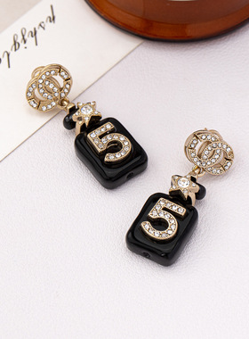 黑色香水瓶金色5号水钻小香风