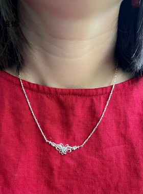 包邮999纯银项链女蝴蝶