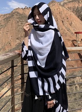 青海西藏云南茶卡盐湖旅游拍照披肩女民族风红色超大围巾沙漠丝巾