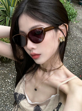 大框白色复古三角猫眼高级感墨镜韩版防紫外线男女凹造型太阳眼镜