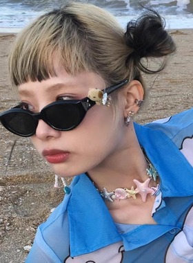 gm墨镜女2025新款可拆配饰猫眼圆脸显瘦防紫外线jennie同款太阳镜