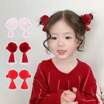 New Year Headwear Childrens Dragon Year Red Haired Gross Ball Hair Clip Girls Birthday Hair Accessories Hanfu Card Issued Baby Chinese New Year Hair Accessories