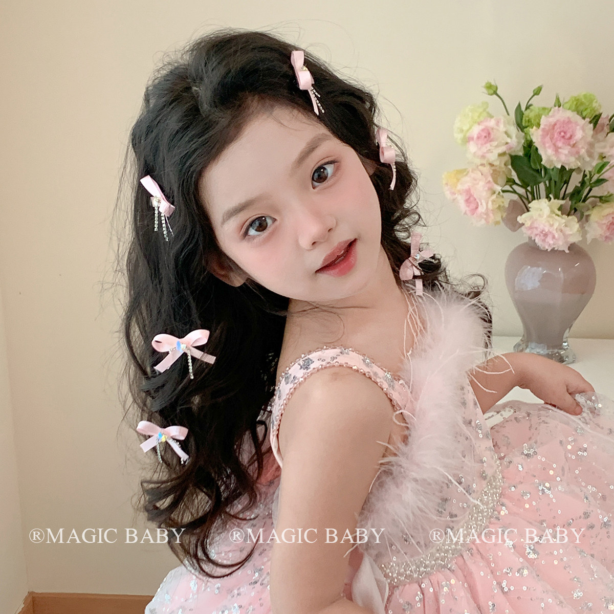 浪漫甜心 粉色超仙小号水钻蝴蝶结发夹女童头饰公主儿童洋气夹子,淘宝优惠券,粉丝福利购,淘宝优惠卷