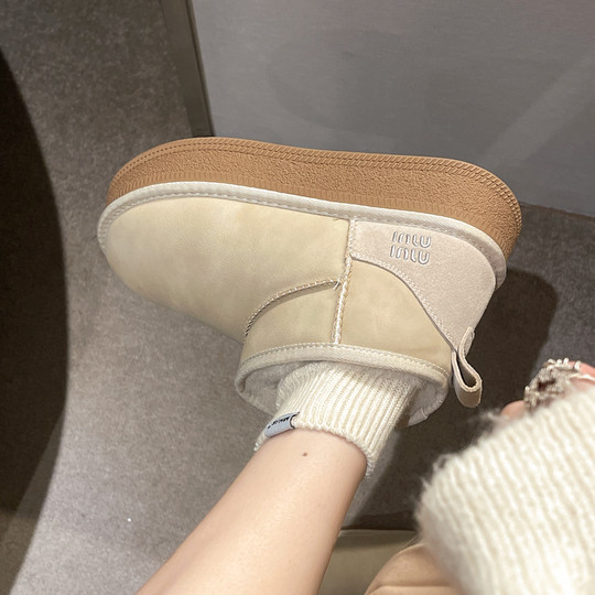 东北雪地靴短靴2025冬季新款加绒加厚皮面厚底防水防滑棉靴小短靴