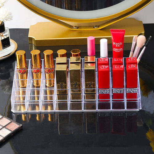 透明加深口红收纳盒化妆护肤品唇膏釉彩桌面收纳盒口红格展示架 - 图0