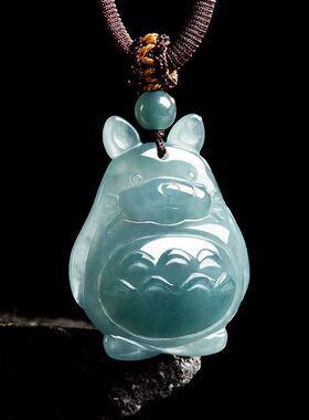 正品天然货翡翠蓝水立体龙猫卡通