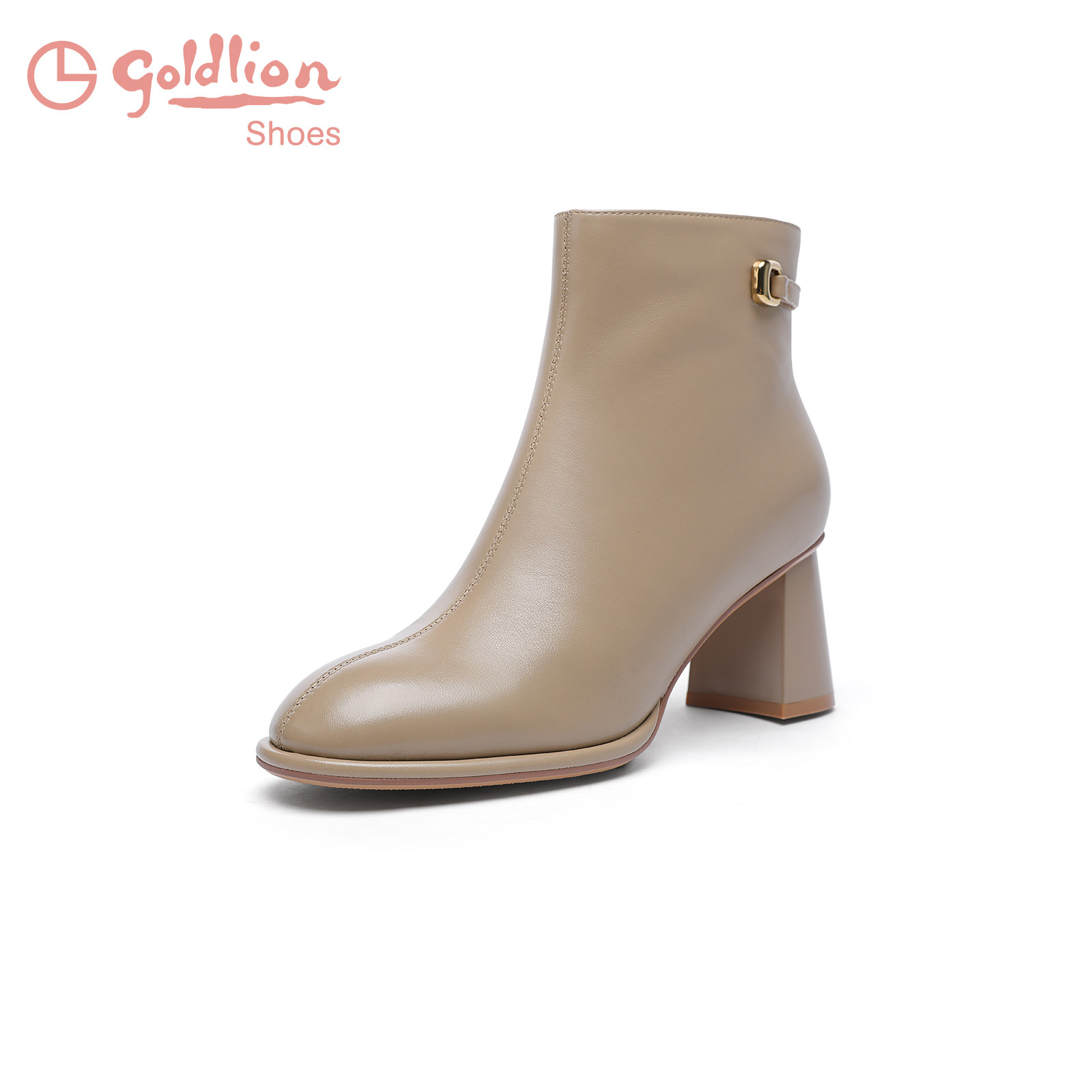 金利来女鞋秋冬新款法式通勤粗跟短靴女圆头百搭真皮中跟时装靴女,淘宝优惠券,粉丝福利购,淘宝优惠卷