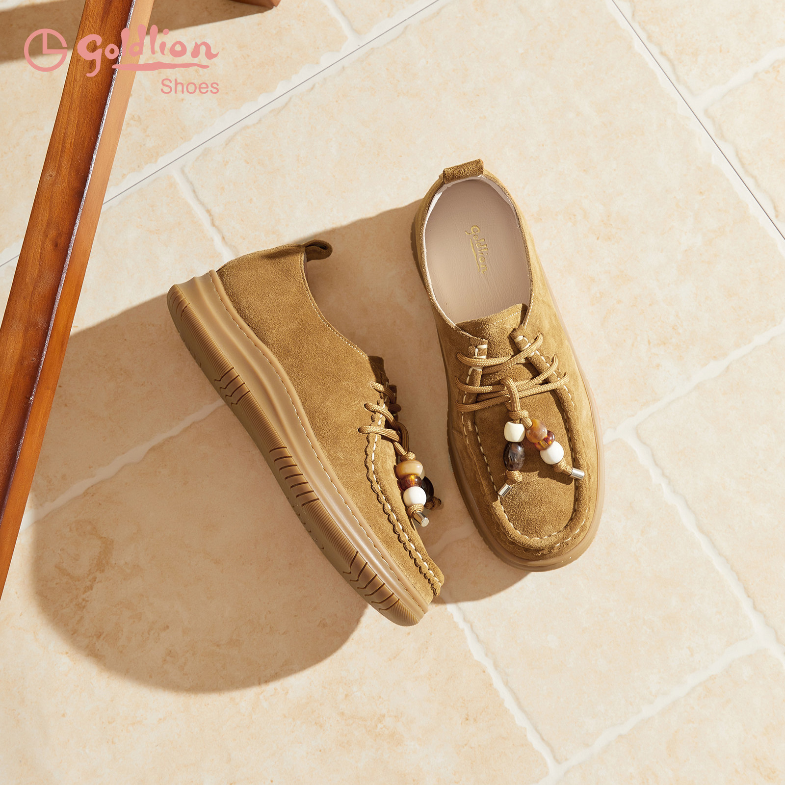 金利来女鞋2026春季新款系带勃肯鞋平底休闲袋鼠鞋串珠装饰单鞋女,淘宝优惠券,粉丝福利购,淘宝优惠卷