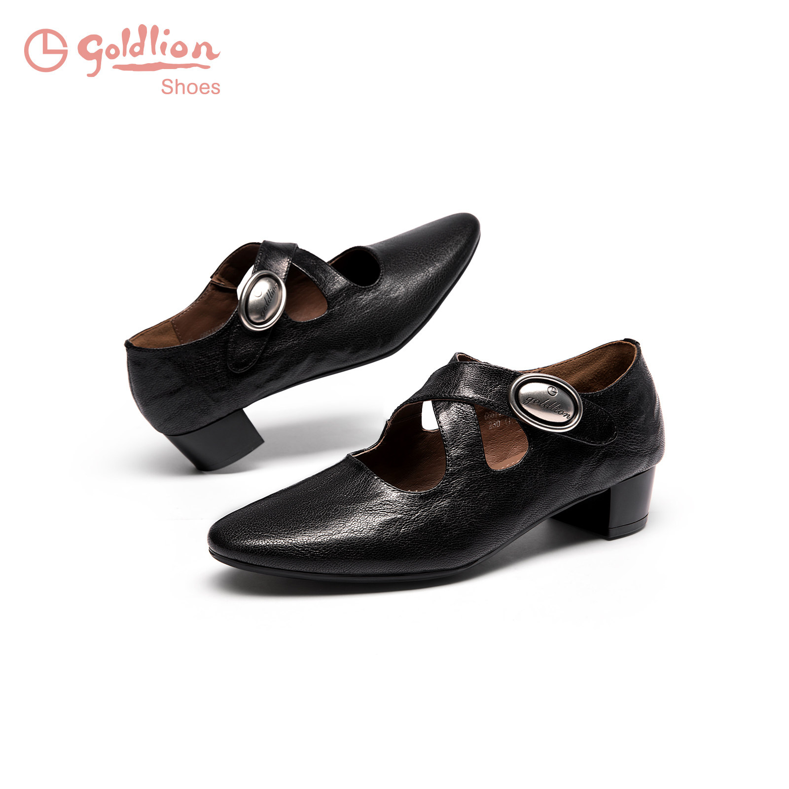 金利来复古小皮鞋女2025秋季新款女鞋手抓皱褶羊皮粗跟玛丽珍鞋女,淘宝优惠券,粉丝福利购,淘宝优惠卷