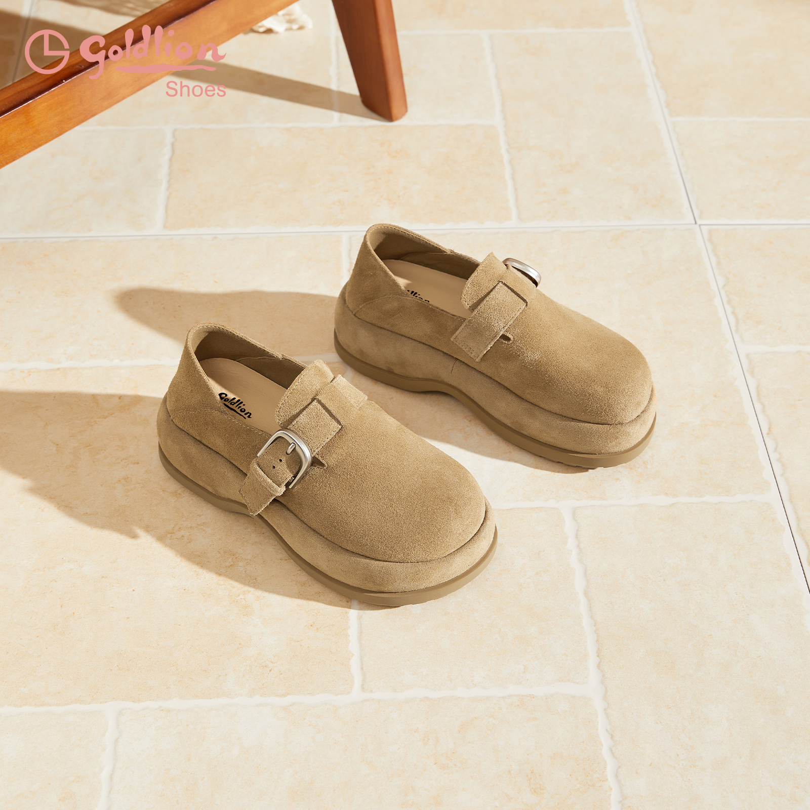 金利来女鞋时尚厚底勃肯鞋女2025秋冬新款反绒皮软底舒适百搭单鞋 - 图1