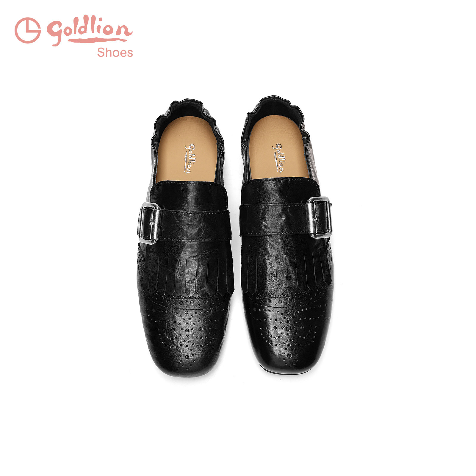 金利来真皮乐福鞋女2026春季新款女鞋布洛克一脚蹬黑色平底小皮鞋,淘宝优惠券,粉丝福利购,淘宝优惠卷