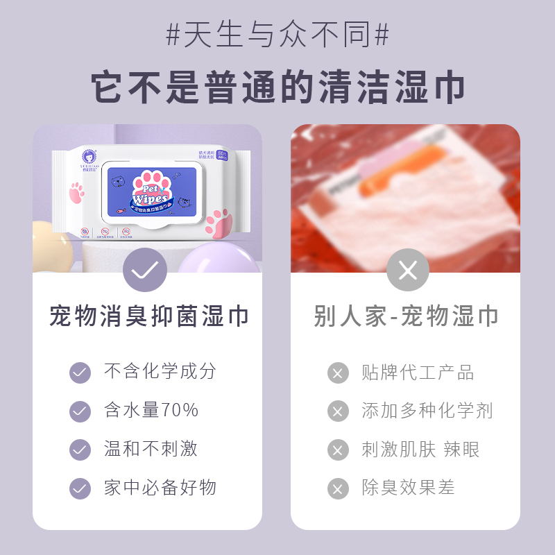 雪貂宠物湿巾消臭抑菌猫咪狗狗专用眼部清洁去泪痕免洗便携湿纸巾 - 图0