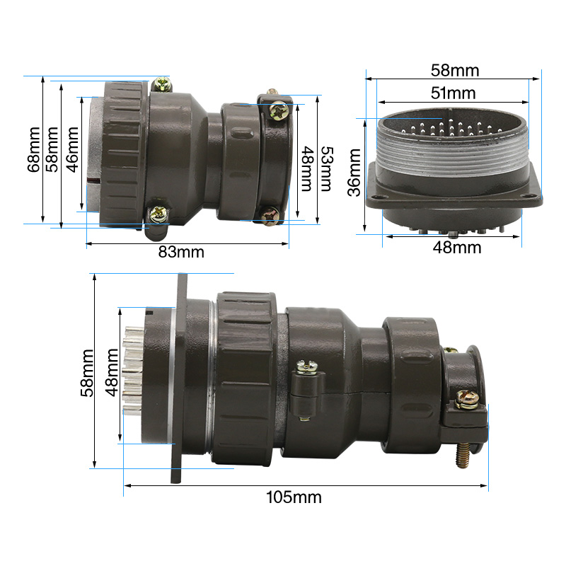 航空插头插座P48-20芯 26芯 P48K5Q P48K6Q圆形连接器开孔48MM-图1