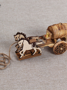 竹木双马拉车音乐风礼物工艺品