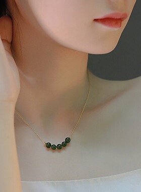 春日笑*和田碧玉微笑项链2021年新款送妈妈气质复古微笑项链